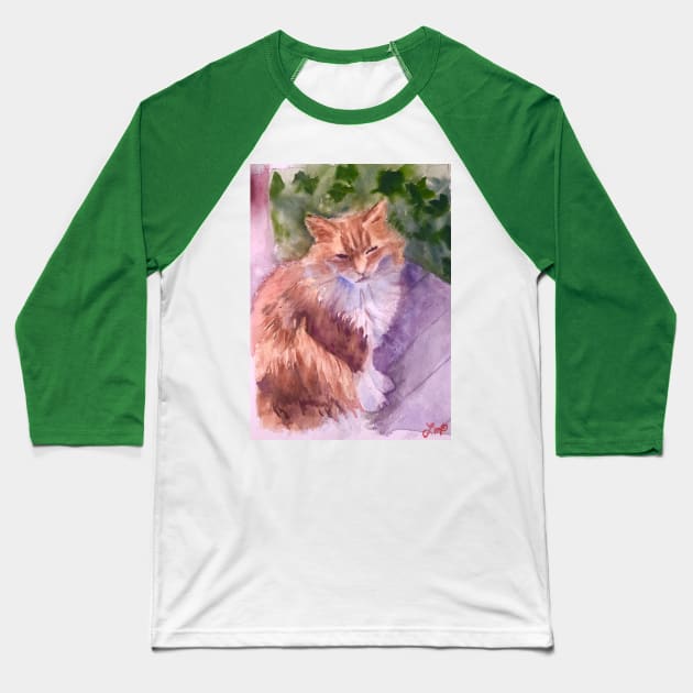 Orange fluffy kitty watercolor Baseball T-Shirt by BakersDaughter